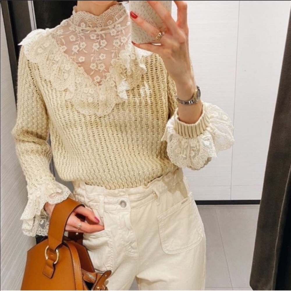 ZARA RUFFLE KNIT SWEATER - Picture 2 of 5